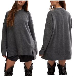 Free People Phoebe Oversized Wool Blend Pullover Sweater In Dark Heather Grey